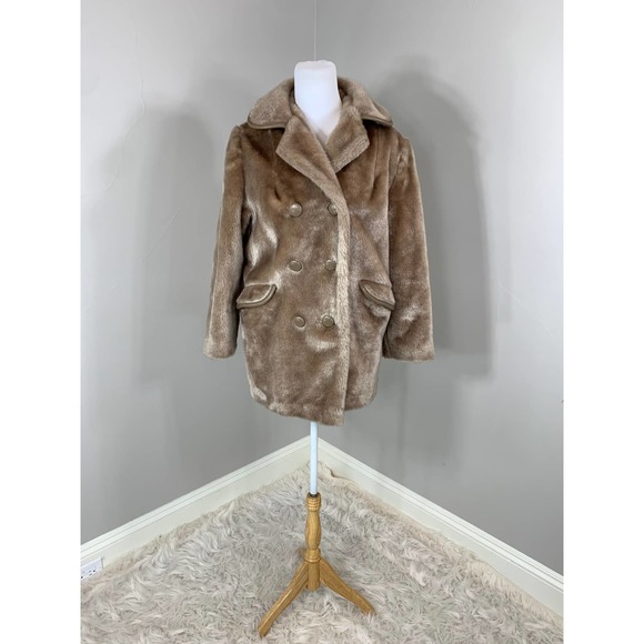 Vintage 60s Plush Faux Fur Taupe PeaCoat Groovy Mod Bohemian Punk Fall Winter - Picture 3 of 10
